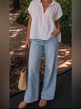 J. Crew White Collar Button Shirt 100% Linen